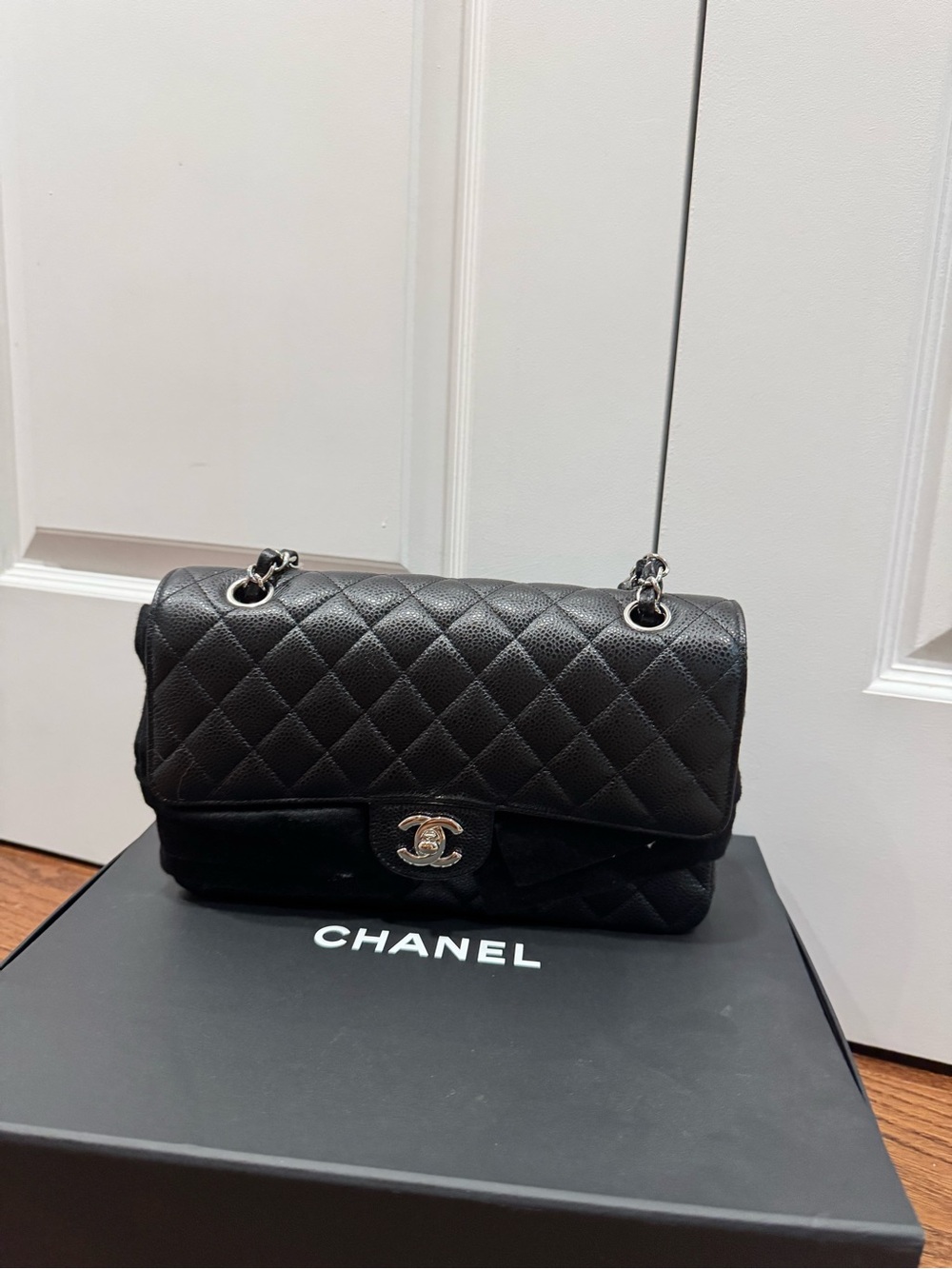 Chanel Classic Medium Black Caviar Flap Bag Silver Hardware